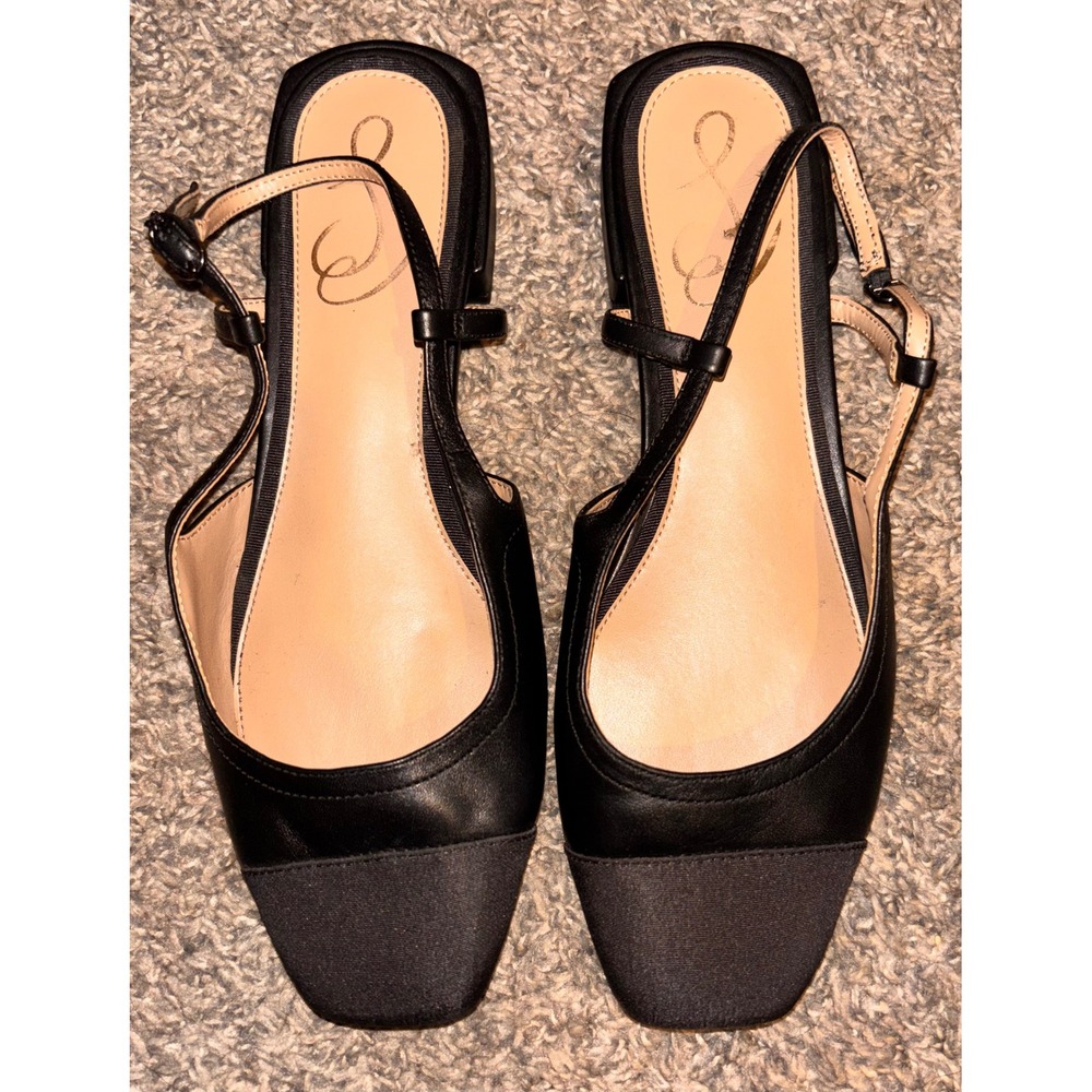 Sam Edelman Black Leather Square Cap Toe Slingback Flats Womens Size 8